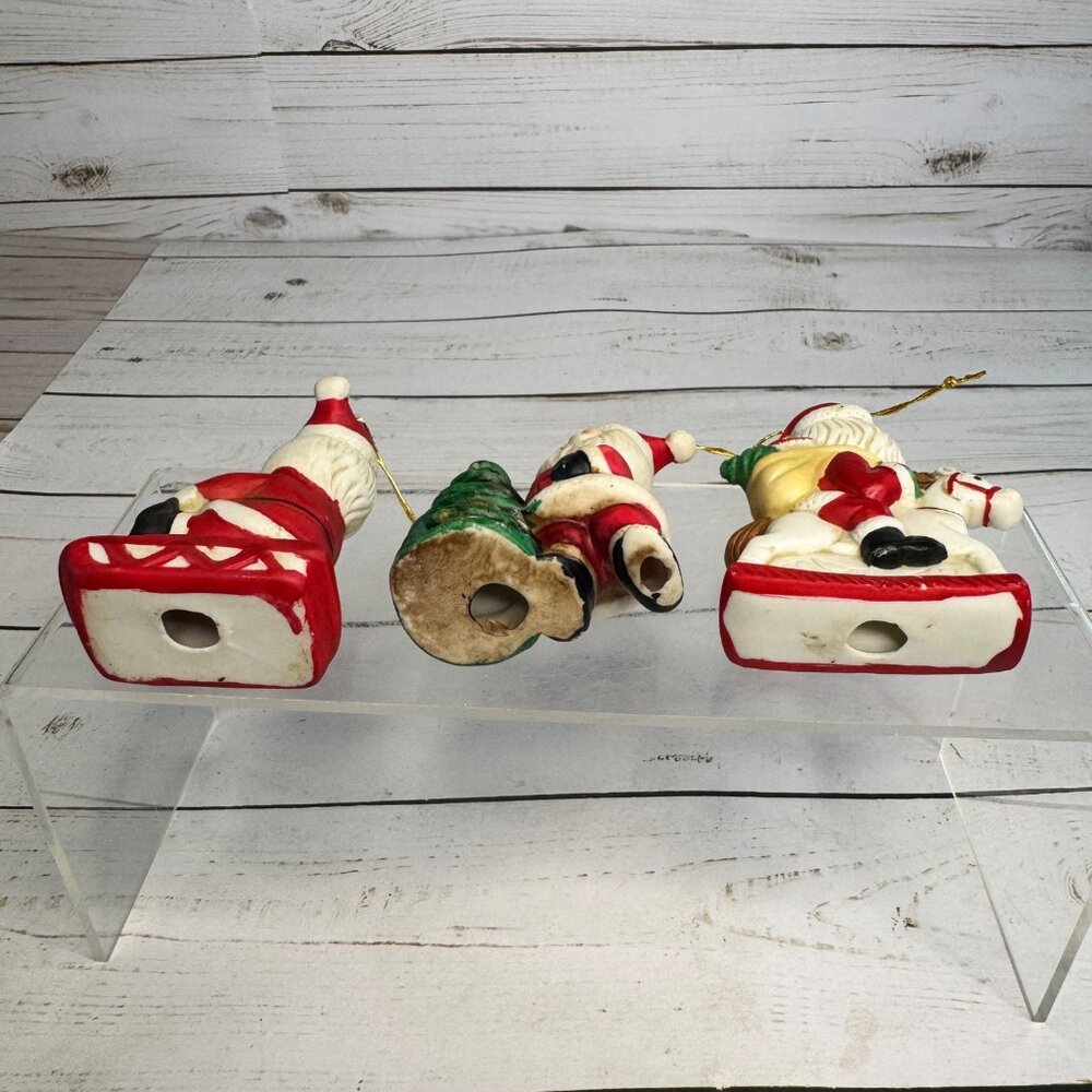 Vintage Ceramic Santa Ornaments Set Of 3 Xmas Around the World - Sleigh Tree & R - Picture 6 of 7